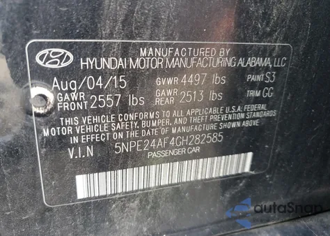 2016 Hyundai Sonata Se z USA, uszkodzony, nr VIN 5NPE24AF4GH282585